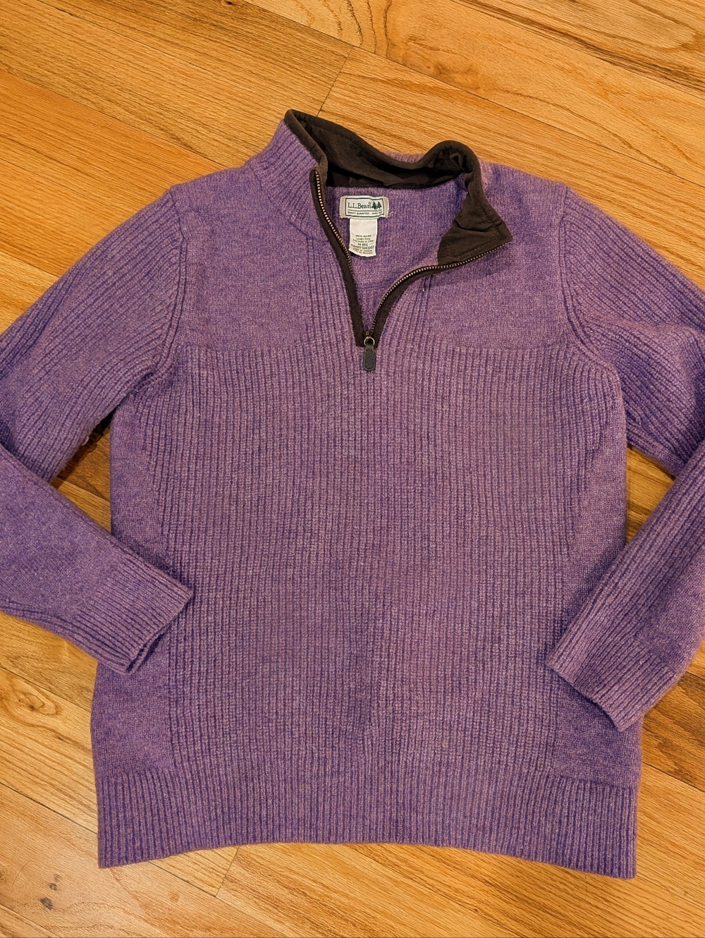 L.L. Bean Merino Wool Purple Zip Mock-Neck Sweater Size Medium